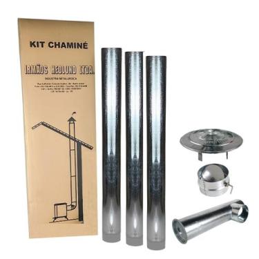 Imagem de Kit Chaminé Para Fogão A Lenha 3 Canos 1m + Joelho + Chapéu + Anel Bor