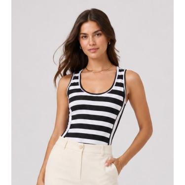 Imagem de Regata Feminina Em Malha Listrada Infinita Cor Preto, G, Preto