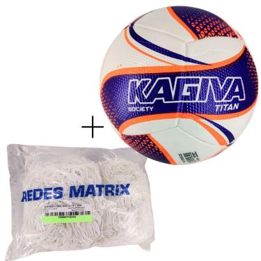 Imagem de Kit Futebol Society Titan 2026 com Bola e Rede Oficial Matrix 4m Fio 2 Seda Reforçada Roxo e Branco Kagiva