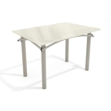 Imagem de Mesa p/ Cozinha Elba Tampo Madeirado c/ Vidro 120cm Niquel/Off White -