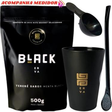 Imagem de Kit Tereré Black Erva Mate 500g Copo Acrílico Caldereta Preto Bomba Cl