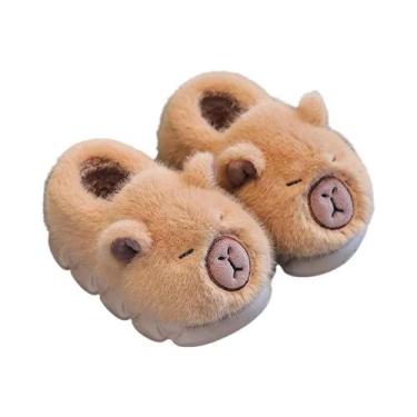 Imagem de Chinelos De Inverno Para Crianças Em Pelúcia De Capivara, Antiderrapan