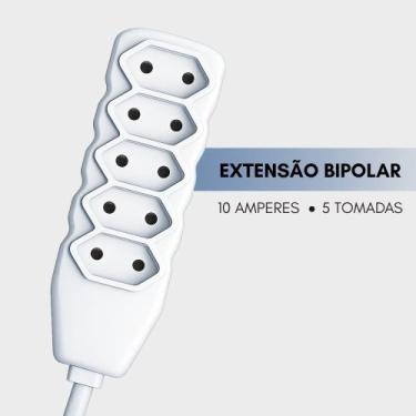 Imagem de Extensão Elétrica Bivolt 5 Tomadas Bipolares 10 Amperes 10 Metros Bran