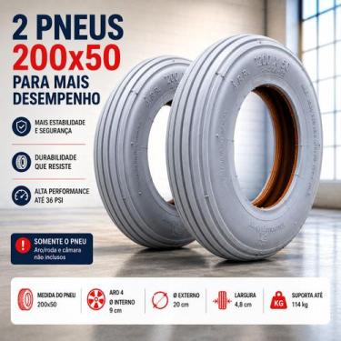 Imagem de Kit 2 Pneu 200x50-4 Cinza Cadeira Rodas Maca Carrinho - Onetools