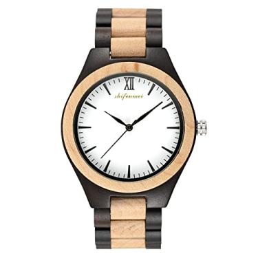 Imagem de Relógios de pulso masculinos, pulseira de relógio de madeira natural feita à mão, relógio analógico de quartzo, elegante presente, cáqui 1