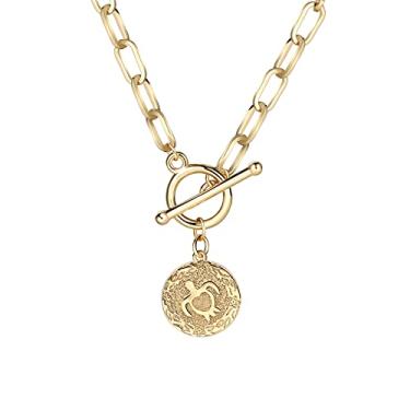 Imagem de Colar de corrente de ouro 18 K para mulheres - Fecho de barra - Pingente de pingente banhado a ouro com clipe de papel para mulheres, adolescentes e meninas 22 Inch Long Dourado