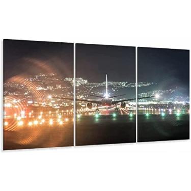 Imagem de Quadro Decoração Avião Decolando 3 Peças 120x60 em tecido