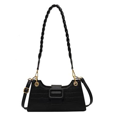 Imagem de Bolsa de ombro de couro padrão de crocodilo para mulheres média bolsa transversal moderna elegante bolsa de axila, Preto