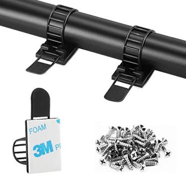 Imagem de Correias de cabo adesivas, organizador de abraçadeiras de cabo de nylon ajustável com fita adesiva forte, parafuso extra e orifício para gestão de cabos de fixação sólida, Large - 50pcs, Black