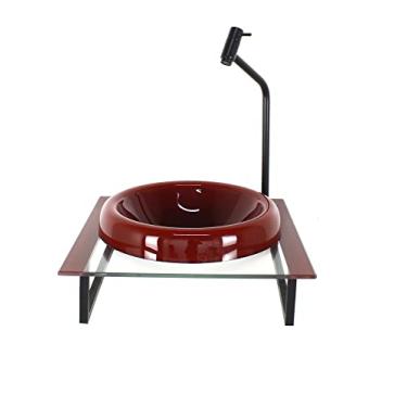 Imagem de GABINETE COM CUBA DE VIDRO CHAPEU 10MM COM TAMPO 40CM VERMELHO CEREJA MAIS TORNEIRA METAL PRETA