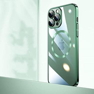 Imagem de Capa de telefone magnética de chapeamento de cor original para iphone 13 12 pro max com lente de proteção carmer carregador sem fio capa transparente, verde alpino, para iphone 13pro max