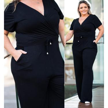 Imagem de Macacão Plus Size Longo Feminino Decote Transpassado Moda