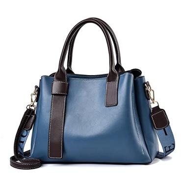 Imagem de Bolsa grande para mulheres bolsas de couro moda alça superior bolsa transversal casual retrô bolsa de ombro (azul), Azul