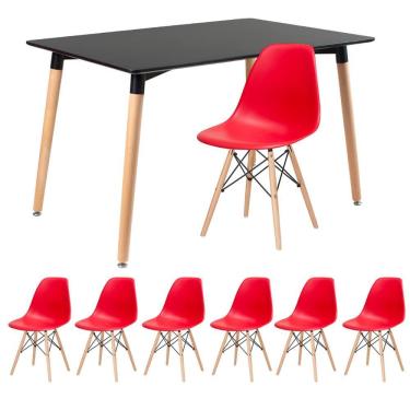 Imagem de KIT - Mesa de jantar retangular Eames 80 x 120 cm preto + 6 cadeiras Eiffel DSW