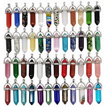 Imagem de Chenkou Craft 40 peças sortidas de vidro artificial como pedra em forma de bala, pingentes de contas de chacra pontiagudas de cura para colar e fazer joias de presente