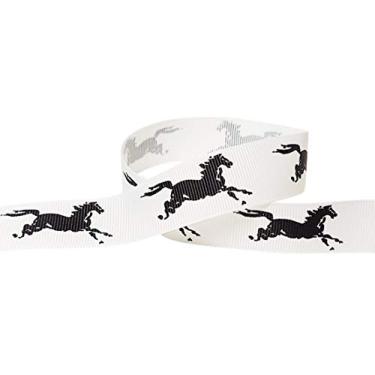 Imagem de Q-YO Conjunto de fita de tecido gorgorão de 2,22 cm para embalagem de presente, fabricação de acessórios de clipe de cabelo, artesanato, decoração de casamento... (cavalo de 5yd 7/8" -- branco/preto)