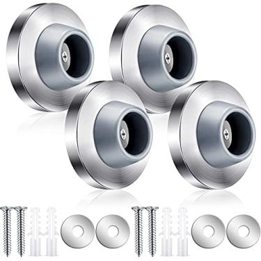 Imagem de 4 peças de proteção de parede côncavo para porta de parede de aço inoxidável, batentes para porta de parede, para-choques nivelados com tampa de maçaneta côncava de borracha cinza (prata)