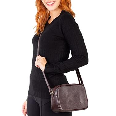 Imagem de Bolsa quadrada pequena de couro liso Diana - Café