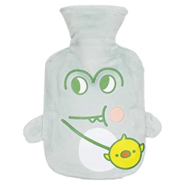 Imagem de Garrafa de água quente de PVC, bolsa térmica reutilizável e livre de BPA com capa de pelúcia macia para compressa de calor aquecedor de cama e aquecedores de pés almofada de alívio de terapia, verde 1.650 ml