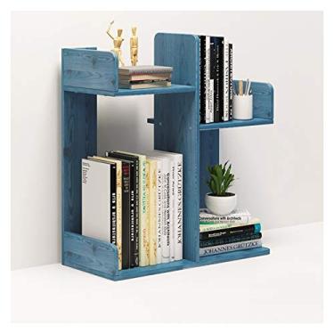 Imagem de KIZQYN Estante de mesa de escritório prateleira de exibição de madeira organizador de mesa rack de armazenamento de escritório estante de bancada organizador de mesa suprimentos de escritório estante (cor: A-azul)