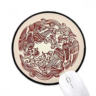 Imagem de Mouse pad com duas fênix chinesas animal círculo retrato desktop escritório tapete redondo para computador