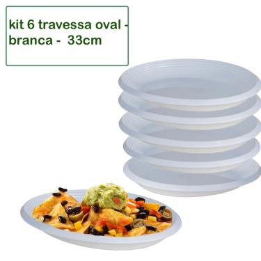 Imagem de Kit 6 Travessa Saladeira Petisqueira Oval Le Chef Branca Plástico