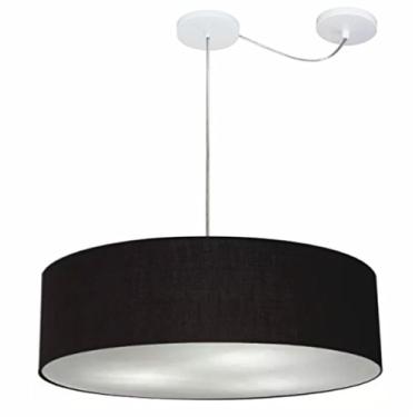 Imagem de Lustre Pendente com Desvio de Centro Cúpula Tecido 60x15 cm, Vivare Iluminação, Pendente4265 PR, Preto, Grande