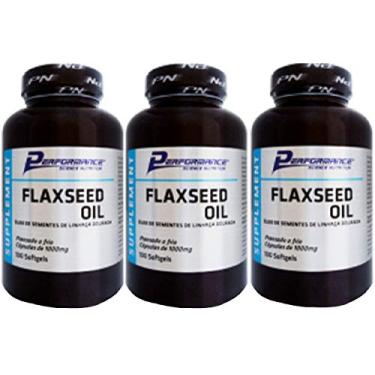 Imagem de Óleo de Linhaça Dourada 1g Sem Hexano Flaxseed Oil Performance Nutrition 100 Cápsulas Kit 3 Und