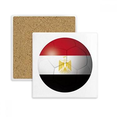 Imagem de Bandeira nacional do Egito Futebol Quadrado Coaster Cup Mat Caneca Suporte de subplaca Pedra de isolamento