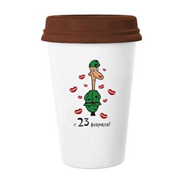 Imagem de Caneca de cerâmica russa Kiss com estampa de soldado macho, caneca de café com vidro para beber cerâmica