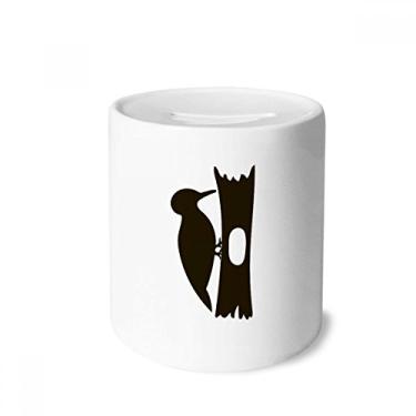 Imagem de DIYthinker Caixa de moeda preta Woodpecer Animal Portrayal Caixa de cerâmica Porta-moedas Presente de cofrinho