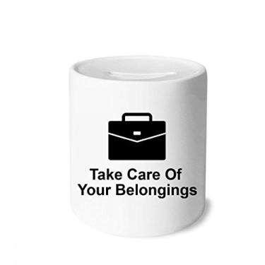 Imagem de DIYthinker Cuide de seus pertences, caixa de dinheiro com símbolo preto, porta-moedas de cerâmica, presente de cofrinho