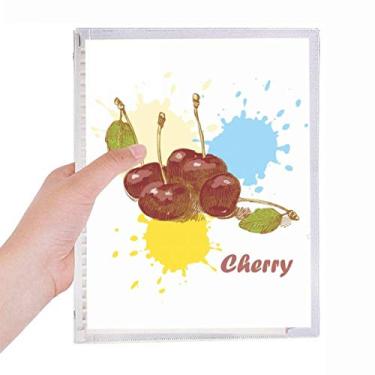 Imagem de Caderno com estampa de ilustração em aquarela de frutos cereja, folhas soltas, diário recarregável, papelaria