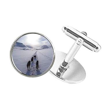 Imagem de DIYthinker Abotoaduras com clipe de botão redondo com imagem Husky Dog Animal Snow