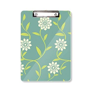 Imagem de Prancheta de prancheta com estampa de flores brancas verdes A4