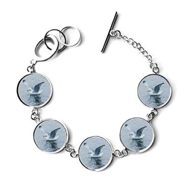 Imagem de DIYthinker Bracelete com pingente de corrente com imagem da natureza e pássaro do mar da água do oceano