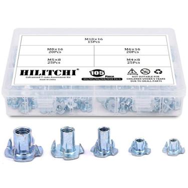 Imagem de Hilitchi 105 peças M4 5 6 8 10 porcas T de aço banhado a zinco conjunto de quatro porcas de garra para móveis de madeira para escalada de rocha