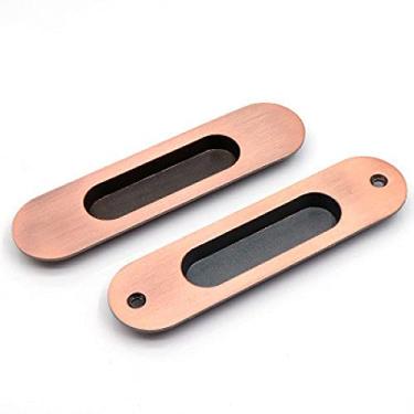 Imagem de 1 conjunto de maçaneta de porta Hidde em liga de zinco embutido moderno Duplo puxador retro bronze Ouro preto Prata Armários de porta deslizante Hardware, Bronze vermelho
