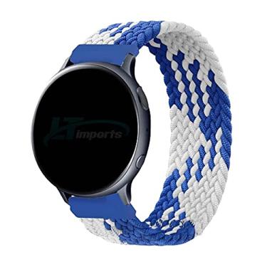 Imagem de Pulseira 20mm Trançada Elastica LTimports, compativel com Galaxy Watch 3 41mm - Active 2 44mm - Active 40mm - Galaxy Watch 42mm - GTS 2/3/4 - BIP 2/3/S/L (Azul/Branco [Tam. M] (Pulso 185 até 195mm))