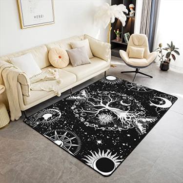 Imagem de Erosebridal Tapete de área da árvore da vida, tapete espacial de estrelas místicas psicodélicas 12 x 18 cm, tapete de sala de estar estilo boho preto branco borboleta gótico com estampa em 3D