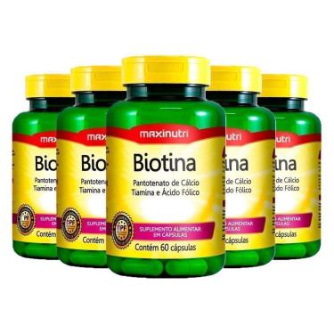 Imagem de Kit 5 Biotina Vitamina B7 Untral Maxinutri Vitamina H 60 Cápsulas-Unissex