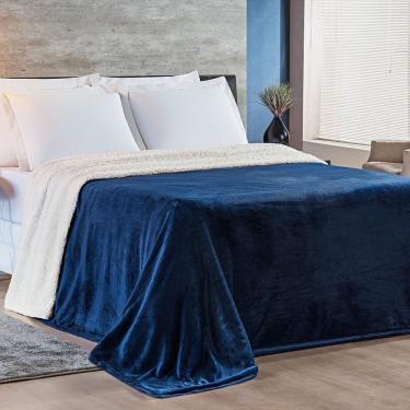 Imagem de Cobertor Magnific Casal King Sherpa Com Manta Microfibra Toque Lã Carneiro 01 Peça - Azul Marinho