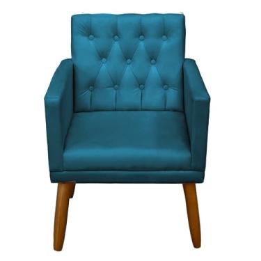 Imagem de Poltrona MOBLAN Decortaiva para sala de Estar Moderna em Destaque Estofada Poltronas para Sala de Leitura manicure em Tecido Cadeira Individual resistente e Pernas de Madeira (1, Azul-Marinho)