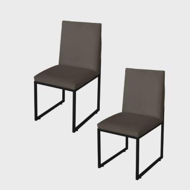 Imagem de Kit 2 Cadeira Para Sala de Jantar Trendy Base Metálica Preto Suede Marrom - Móveis Mafer