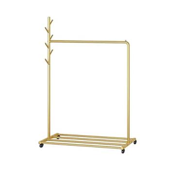 Imagem de FIONEL Cabide de pé livre para casa cabideiro de chão interior simples cabide de cabide simples casa rack de secagem de haste única ouro preto cabide de madeira suporte de casaco de madeira (cor: ouro, tamanho: GG)