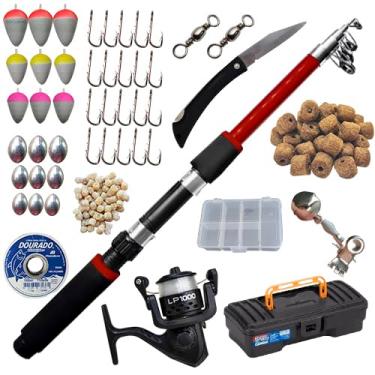 Imagem de DoCarmo Vara de Pesca Completa Maleta Anzol Molinete Canivete Ração - Spinning - Kit de Pesca - Vara de 1,50m