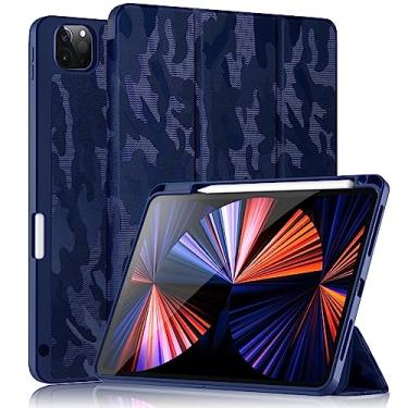 Imagem de Wenlaty Compatível com iPad Pro 11 polegadas 4ª/3ª/2ª Geração com suporte para lápis, capa para iPad 11 Pro 2022/2021/2020, capa protetora fina com parte traseira de TPU macio, despertar/hibernar automaticamente, azul camuflado