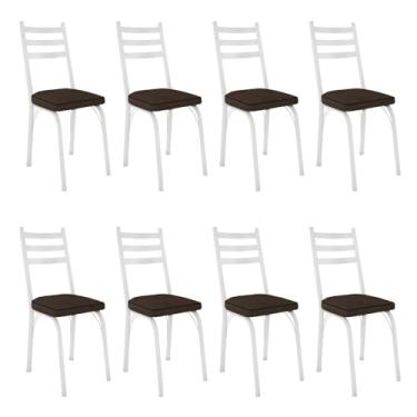 Imagem de Kit 8 Cadeiras de Cozinha Luisiana Estampado Imbuia Pés de Ferro Branco - Pallazio