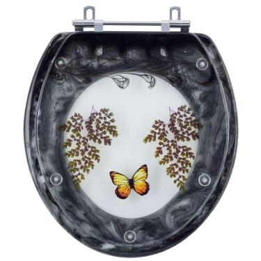 Imagem de Assento Sanitario Poliester Decorado Borboleta Ravena Preto para vaso Deca