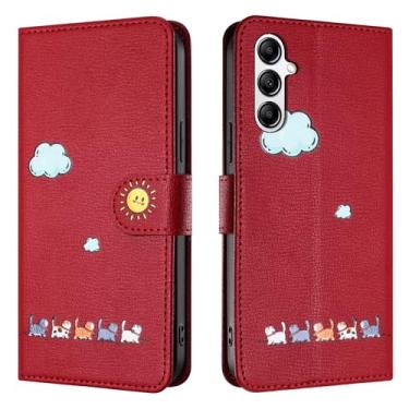 Imagem de Rnrieyta Miagon Capa para Samsung Galaxy A54 5G, capa de desenho animado animal nuvem gato bonito padrão dobrável suporte carteira de couro PU capa protetora com compartimentos para cartões, vermelho
